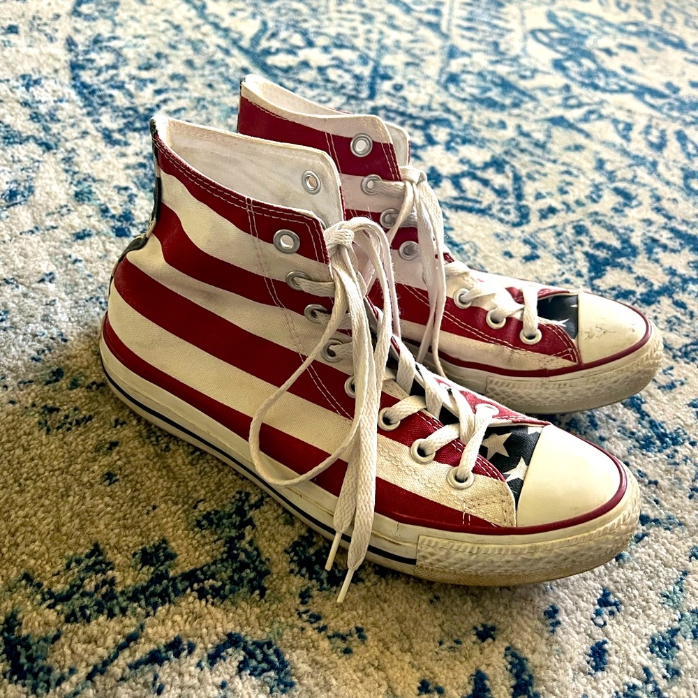 American flag converse high tops size 9
